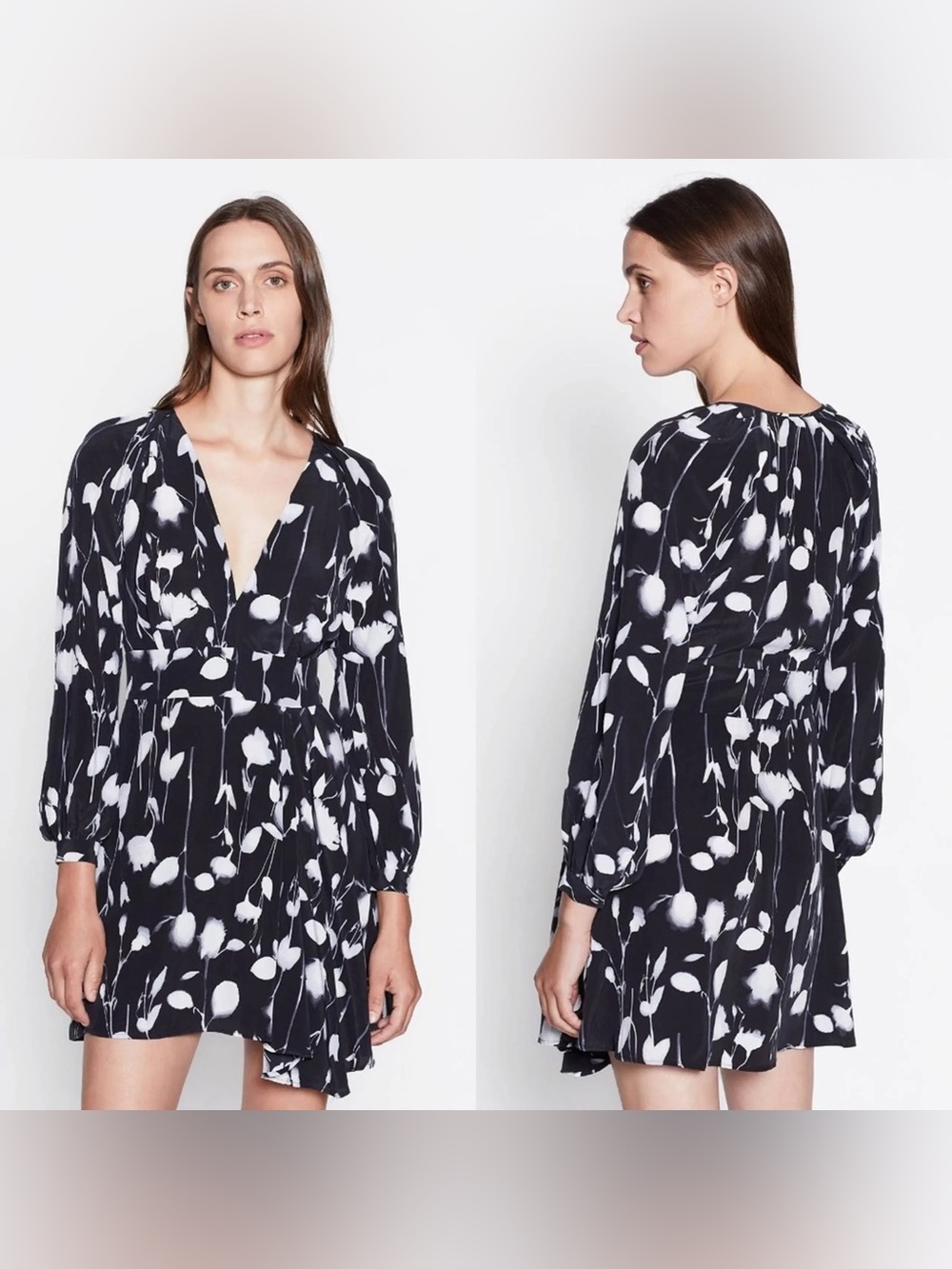 Equipment Femme Alexandria floral print v neck mini black white 8 nwt